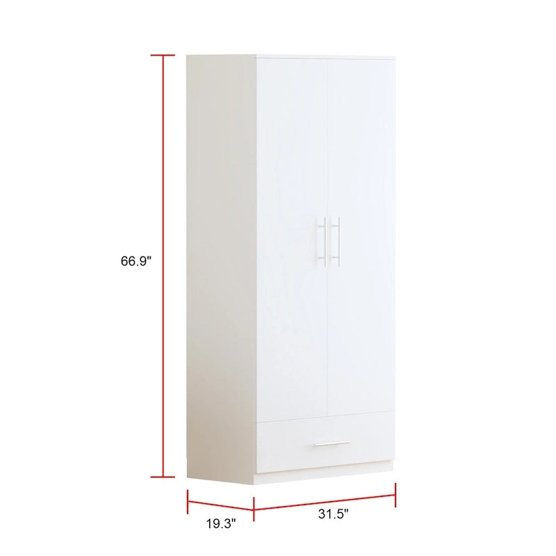 Armoire de chambre 2 portes South Shore avec tiroir de rangement et tringle à vêtements