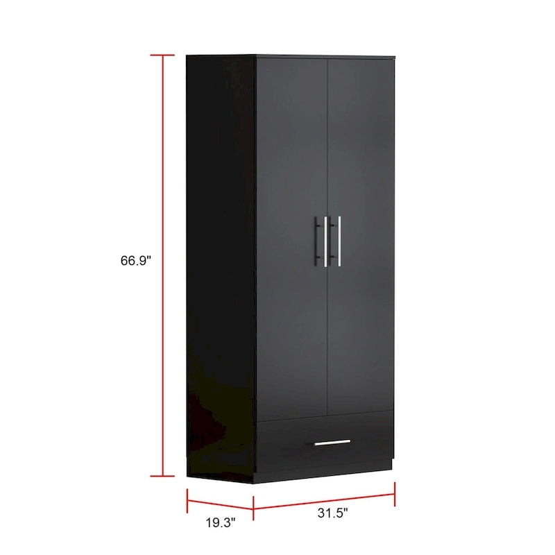 Armoire de chambre 2 portes South Shore avec tiroir de rangement et tringle à vêtements