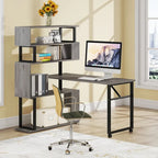 Bureau d'angle en L rotatif marron/noir avec étagère de rangement pour bureau à domicile