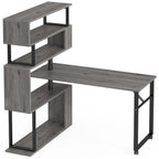 Bureau d'angle en L rotatif marron/noir avec étagère de rangement pour bureau à domicile