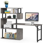 Bureau d'angle en L rotatif marron/noir avec étagère de rangement pour bureau à domicile
