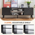 Meuble TV pour téléviseur de 55-60 pouces, centre de divertissement avec armoire de rangement, console multimédia de style milieu de siècle, charnière réglable