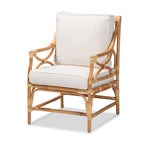 Fauteuil Brandon en rotin capitonné de style bohème – Blanc/Naturel
