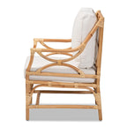 Fauteuil Brandon en rotin capitonné de style bohème – Blanc/Naturel