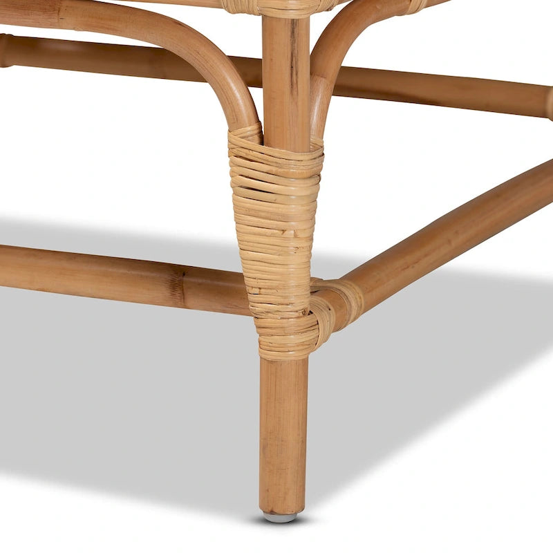 Fauteuil Brandon en rotin capitonné de style bohème – Blanc/Naturel
