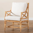 Fauteuil Brandon en rotin capitonné de style bohème – Blanc/Naturel