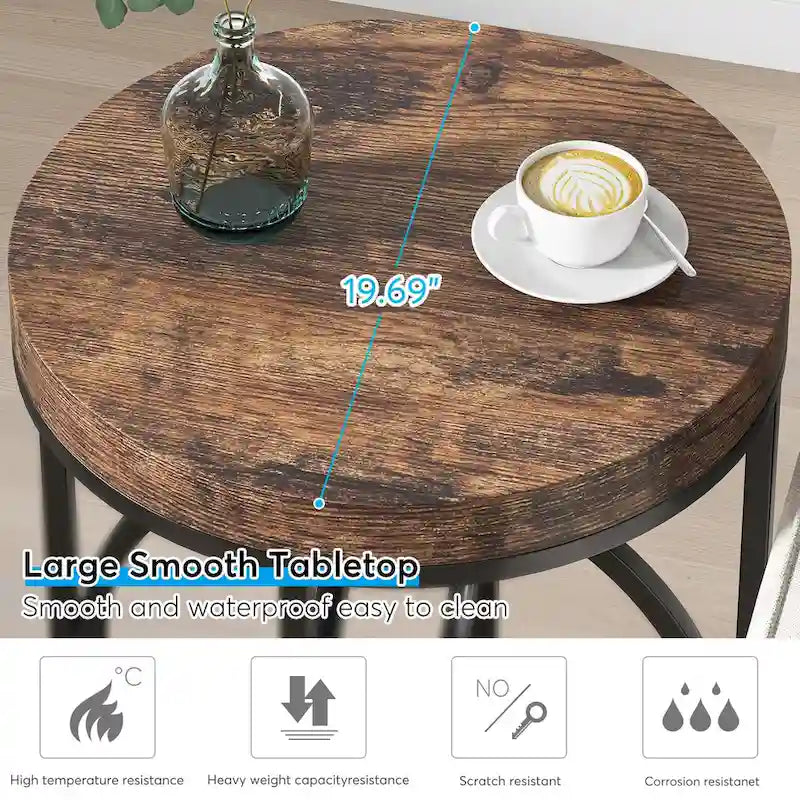 Table d'appoint ronde en bois, marbre blanc, 50 cm, avec base dorée en forme de O