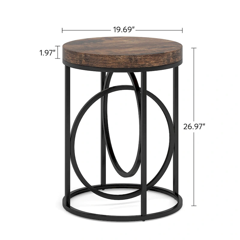 Table d'appoint ronde en bois, marbre blanc, 50 cm, avec base dorée en forme de O