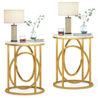 Table d'appoint ronde en bois, marbre blanc, 50 cm, avec base dorée en forme de O
