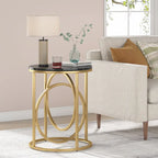Table d'appoint ronde en bois, marbre blanc, 50 cm, avec base dorée en forme de O