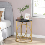 Table d'appoint ronde en bois, marbre blanc, 50 cm, avec base dorée en forme de O