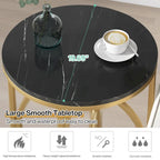 Table d'appoint ronde en bois, marbre blanc, 50 cm, avec base dorée en forme de O
