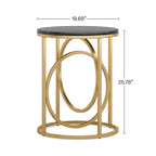 Table d'appoint ronde en bois, marbre blanc, 50 cm, avec base dorée en forme de O