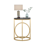 Table d'appoint ronde en bois, marbre blanc, 50 cm, avec base dorée en forme de O