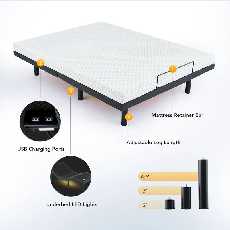 Lit réglable zéro gravité massant CO-Z avec télécommande sans fil et éclairage sous le lit