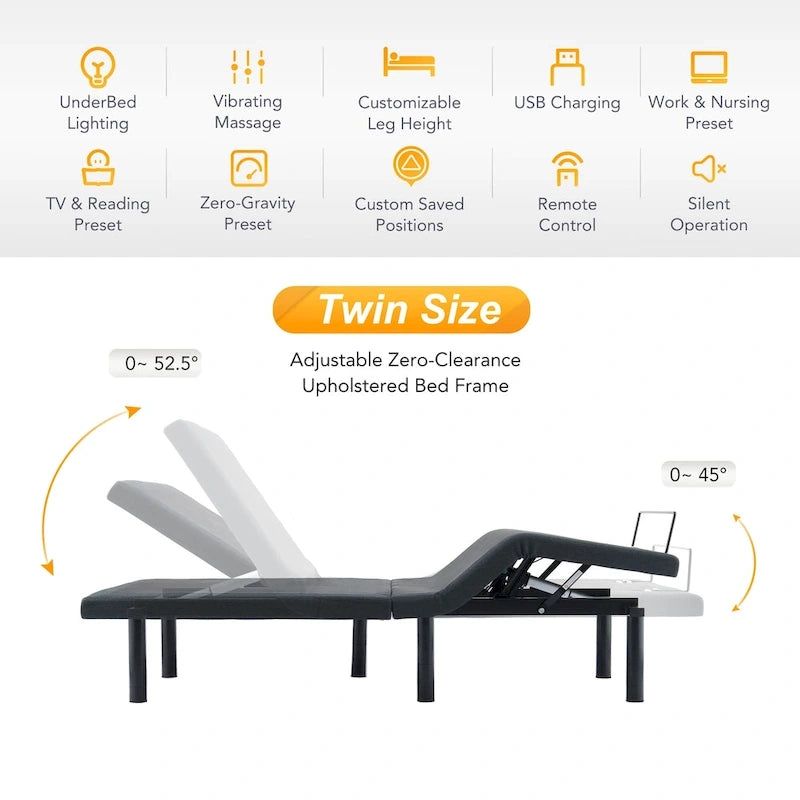 Lit réglable zéro gravité massant CO-Z avec télécommande sans fil et éclairage sous le lit