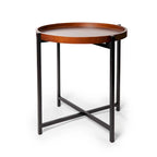Table d'appoint ronde moderne du milieu du siècle avec plateau en bois amovible