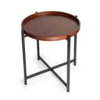 Table d'appoint ronde moderne du milieu du siècle avec plateau en bois amovible