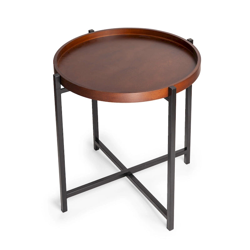 Table d'appoint ronde moderne du milieu du siècle avec plateau en bois amovible