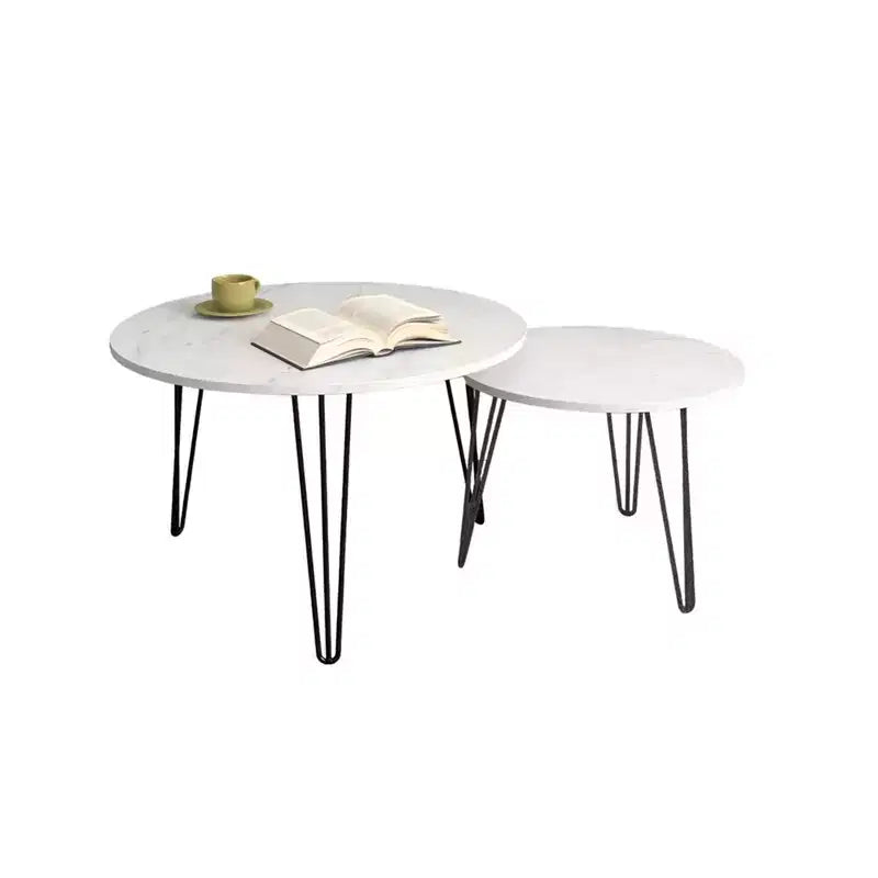 Lot de 2 tables basses gigognes rondes de 27,56 pouces, ensemble de tables d'appoint gigognes circulaires, plateau en bois rond et base en métal robuste