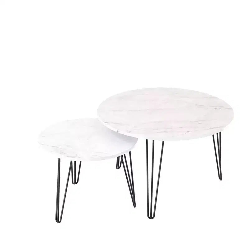 Lot de 2 tables basses gigognes rondes de 27,56 pouces, ensemble de tables d'appoint gigognes circulaires, plateau en bois rond et base en métal robuste
