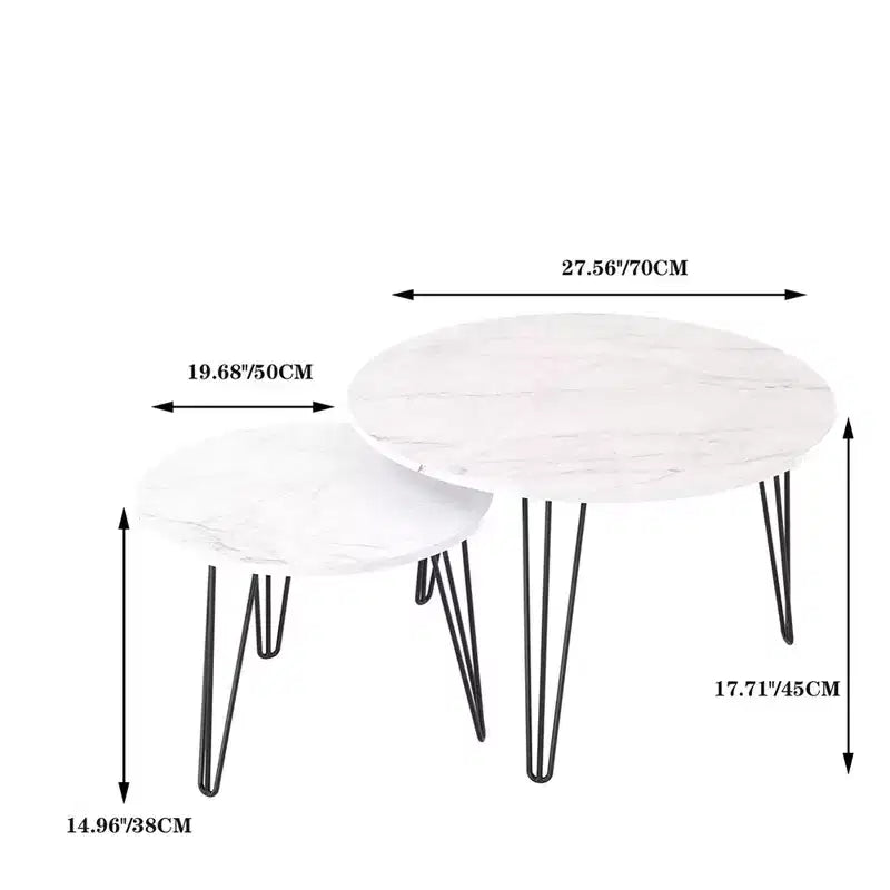 Lot de 2 tables basses gigognes rondes de 27,56 pouces, ensemble de tables d'appoint gigognes circulaires, plateau en bois rond et base en métal robuste