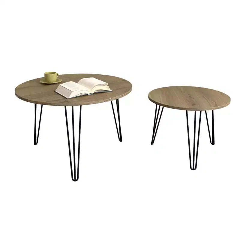 Lot de 2 tables basses gigognes rondes de 27,56 pouces, ensemble de tables d'appoint gigognes circulaires, plateau en bois rond et base en métal robuste