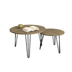 Lot de 2 tables basses gigognes rondes de 27,56 pouces, ensemble de tables d'appoint gigognes circulaires, plateau en bois rond et base en métal robuste