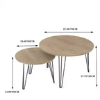 Lot de 2 tables basses gigognes rondes de 27,56 pouces, ensemble de tables d'appoint gigognes circulaires, plateau en bois rond et base en métal robuste