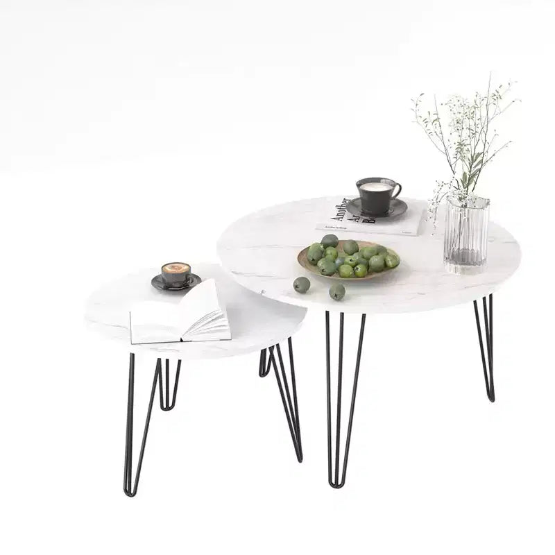 Lot de 2 tables basses gigognes rondes de 27,56 pouces, ensemble de tables d'appoint gigognes circulaires, plateau en bois rond et base en métal robuste
