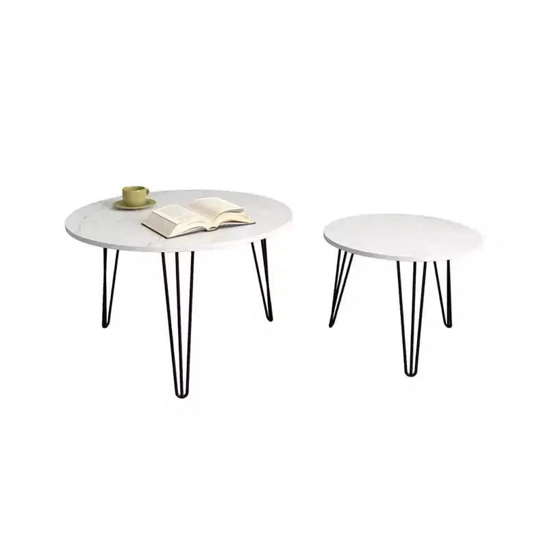 Lot de 2 tables basses gigognes rondes de 27,56 pouces, ensemble de tables d'appoint gigognes circulaires, plateau en bois rond et base en métal robuste