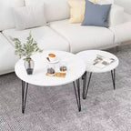 Lot de 2 tables basses gigognes rondes de 27,56 pouces, ensemble de tables d'appoint gigognes circulaires, plateau en bois rond et base en métal robuste