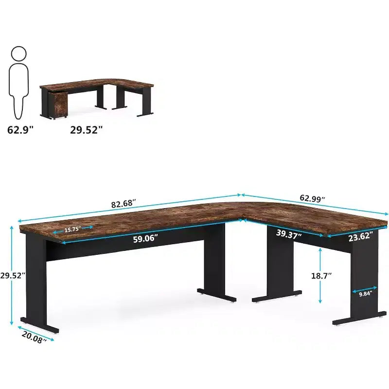 Bureau de direction en L Lantine 82.68 avec caisson mobile à 3 tiroirs