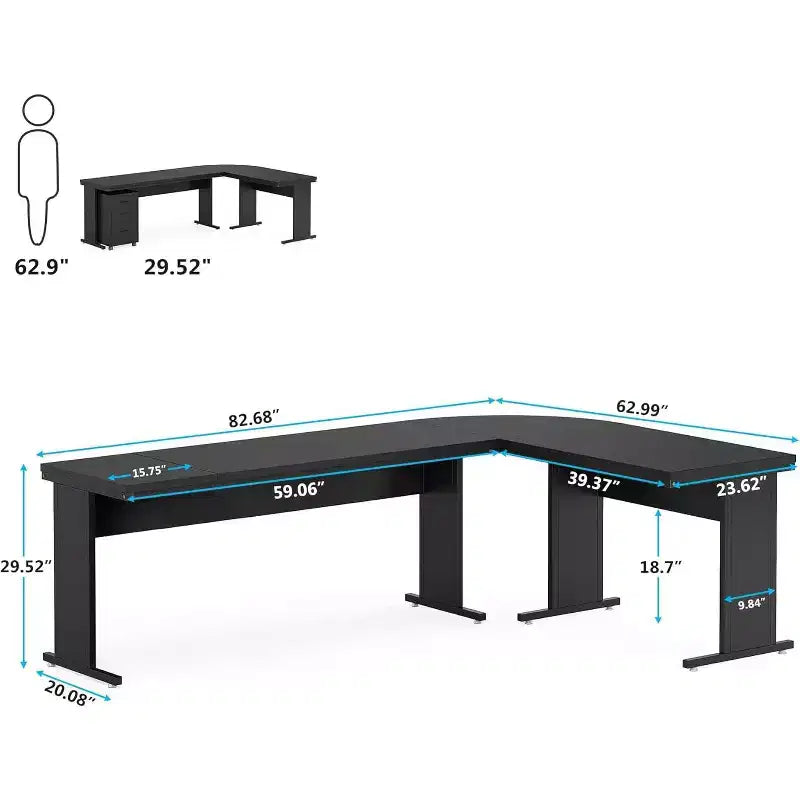 Bureau de direction en L Lantine 82.68 avec caisson mobile à 3 tiroirs