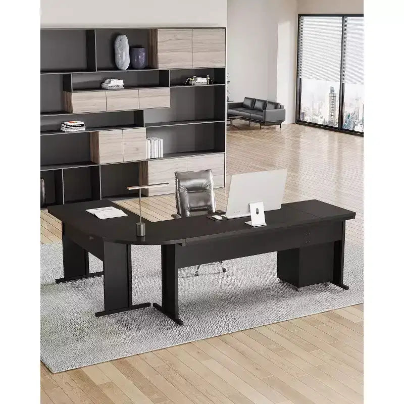 Bureau de direction en L Lantine 82.68 avec caisson mobile à 3 tiroirs