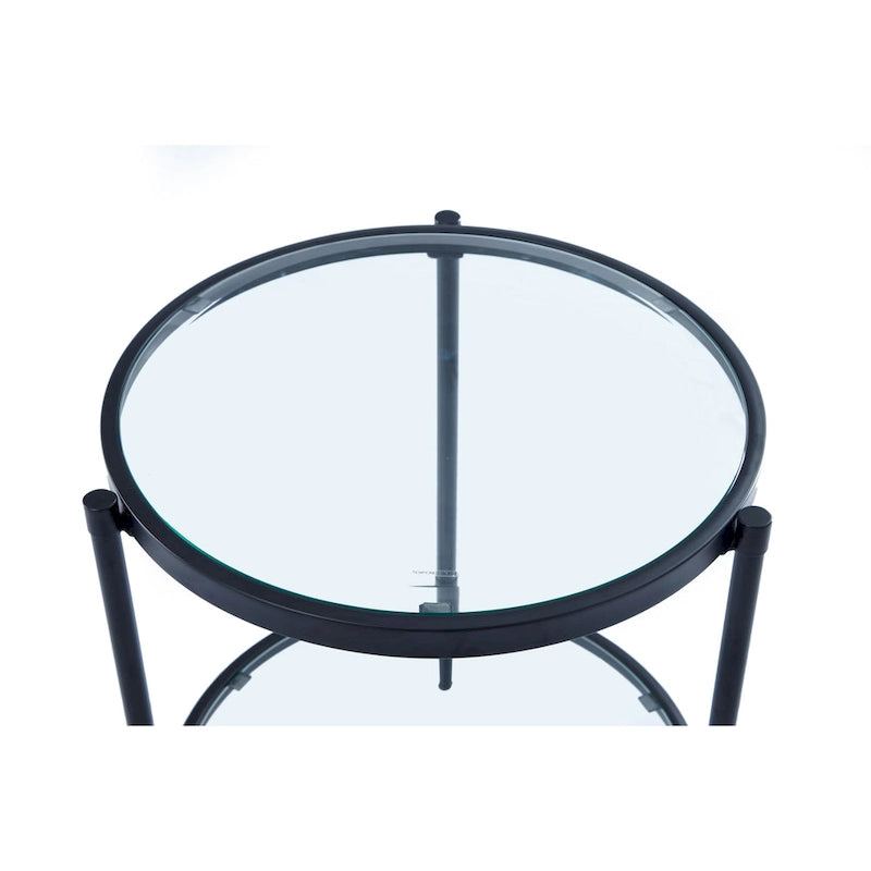 Table d'appoint ronde moderne en verre GZMR avec étagère