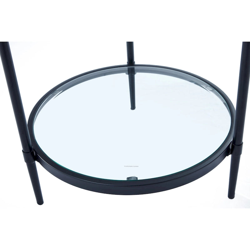 Table d'appoint ronde moderne en verre GZMR avec étagère