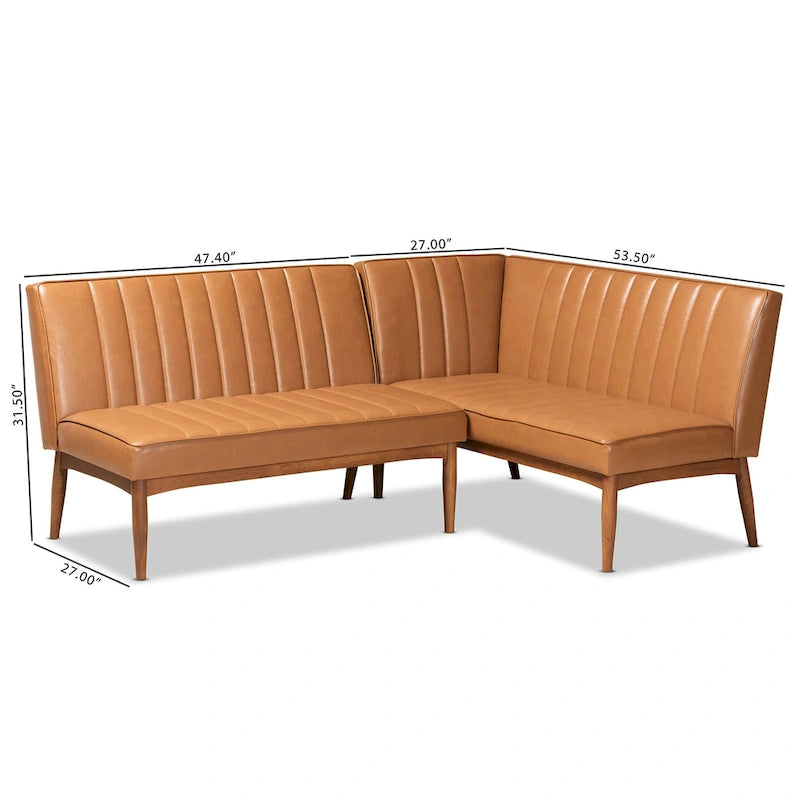 Ensemble banquette de coin repas 2 pièces Daymond, style moderne du milieu du siècle