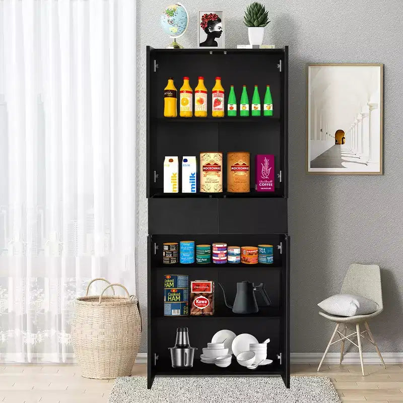 Armoire de cuisine Basicwise 66 avec 4 portes, 3 étagères réglables, 2 armoires avec 1 tiroir, rangement autoportant élégant style ferme