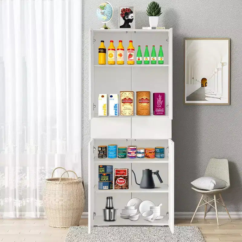 Armoire de cuisine Basicwise 66 avec 4 portes, 3 étagères réglables, 2 armoires avec 1 tiroir, rangement autoportant élégant style ferme