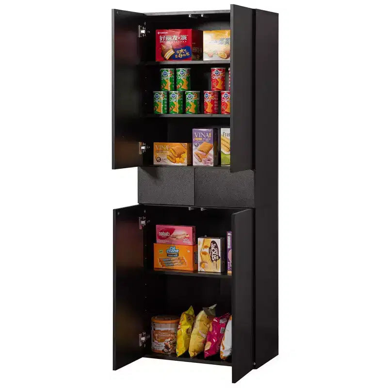 Basicwise 66 Kitchen Pantry Cabinet with 4 Doors, 3 Adjustable Shelves, 2 Cabinets with 1 Drawer  Elegant Freestanding Farmhouse Storage