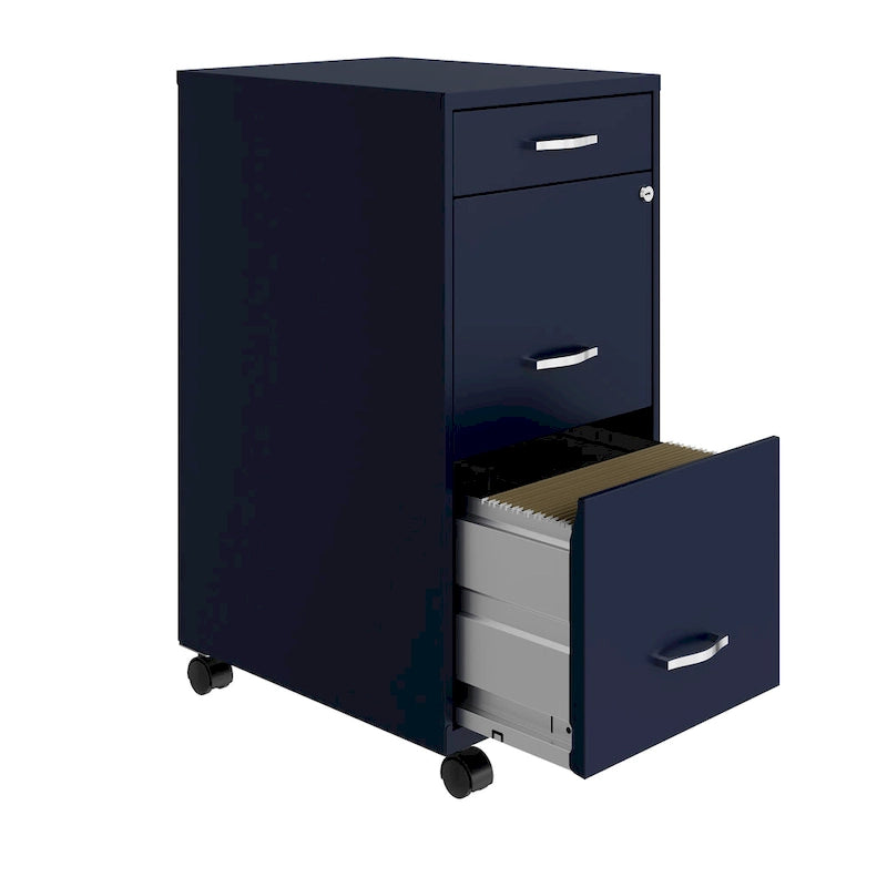 Space Solutions Classeur mobile en métal à 3 tiroirs, profondeur 45,7 cm, bleu marine