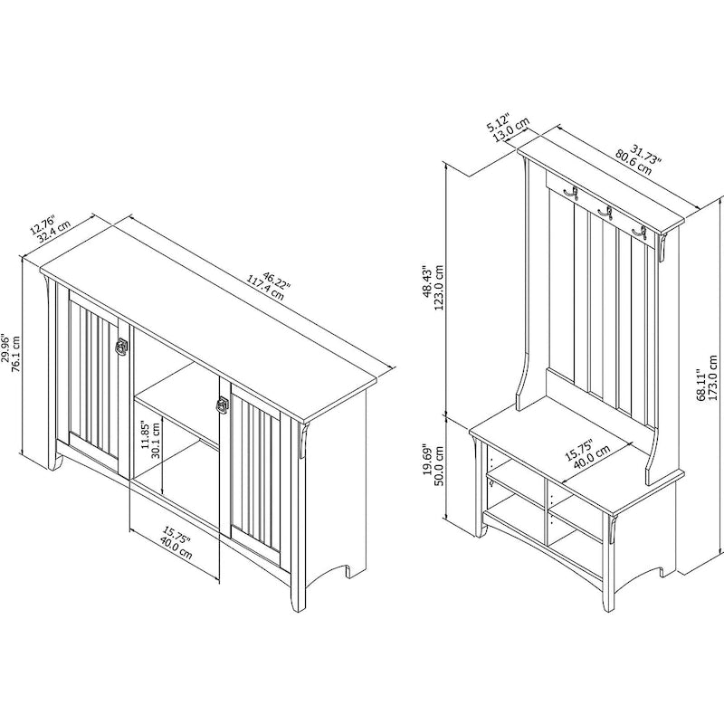 Ensemble de rangement pour entrée Salinas avec porte-manteau, banc à chaussures et armoire