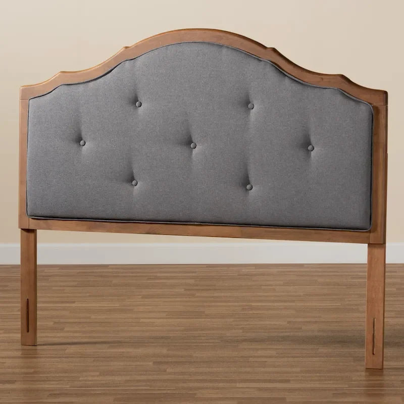 Tête de lit cintrée Gala Vintage Classic en tissu et bois, gris