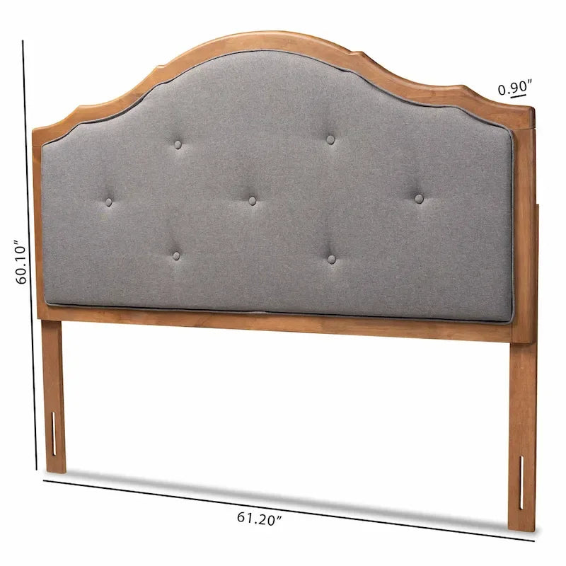 Tête de lit cintrée Gala Vintage Classic en tissu et bois, gris