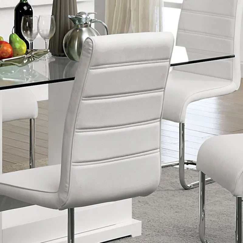 Ensemble de salle à manger 7 pièces Benton avec plateau en verre blanc contemporain par Furniture of America