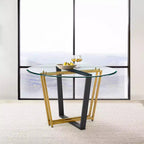 Table à manger Armen Living Devi ronde en verre avec piétement en acier inoxydable brossé et fer