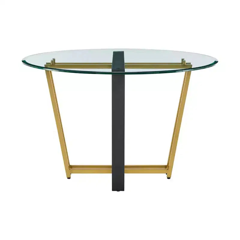 Table à manger Armen Living Devi ronde en verre avec piétement en acier inoxydable brossé et fer