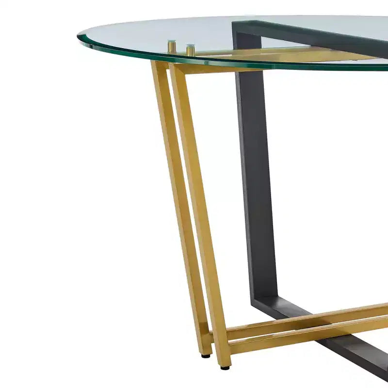 Table à manger Armen Living Devi ronde en verre avec piétement en acier inoxydable brossé et fer
