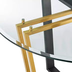 Table à manger Armen Living Devi ronde en verre avec piétement en acier inoxydable brossé et fer